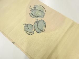 アンティーク　手織り紬野菜模様織出し名古屋帯